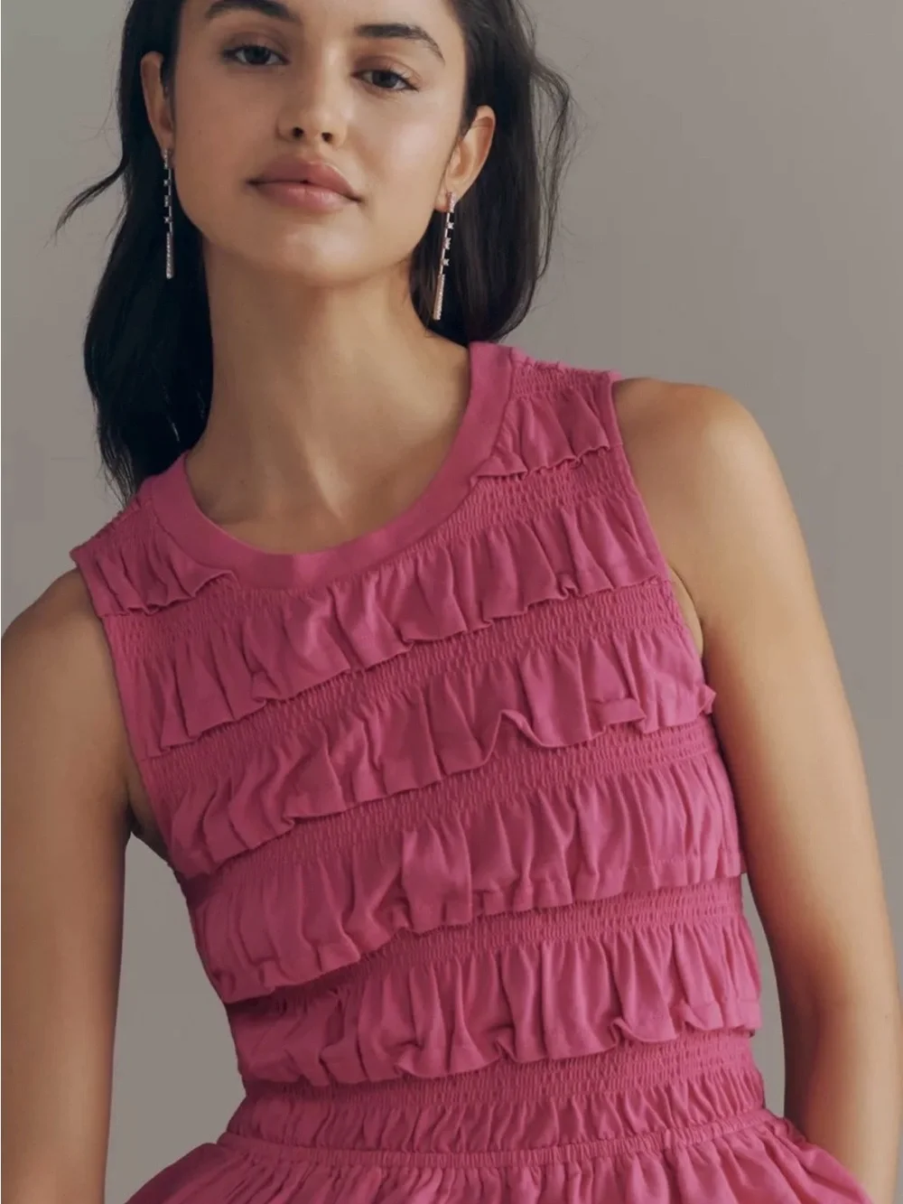 Maeve Ruffled Peplum Tank in Fuchsia Pink